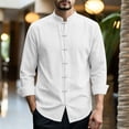 thumbnail image 2 of Timoontee Men Mandarin Collar Frog Button Long Sleeve Linen Shirt Loose Relaxed Fit Breathable Oriental Vintage Daily Resort Casual Tops White L, 2 of 9