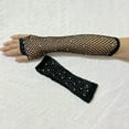 thumbnail image 4 of Party Punk Mesh Gloves Half Finger Diamond Pattern Stretch Color Handwear, 4 of 7