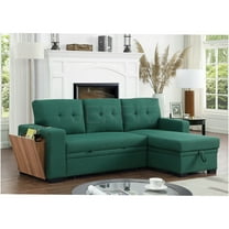JERFIT Modern Linen L-Shaped Sofa with Storage, Convertible Sofa Bed, Green Corner Couch for Living Room