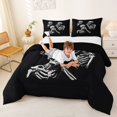 thumbnail image 3 of Homewish Spooky Horror Skull Queen Comforter Set,Skeleton Halloween Comforter Sets Queen,Black White,Black Reversible,3pcs,1 Comforter and 2 Pillowcases, 3 of 7
