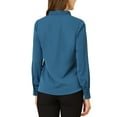 thumbnail image 4 of MODA NOVA Junior's Solid Long Sleeve Pleated Tie Neck Shirt Peacock Blue M, 4 of 7
