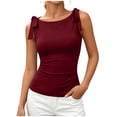 thumbnail image 3 of VBVC Women's Tie Shoulder Bow Knot Slim Fit Tank Top , Ladies' Crew Neck Stretchy Cami , Summer Sleeveless Going Out Tops For Women,Wine,S-2XL, 3 of 9