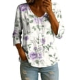 thumbnail image 3 of VBVC Women's Floral 3/4 Sleeve Button Down Shirt , Casual Loose V-Neck Blouse For Women, Ladies' Breathable Tunic Tops with Pockets,Multicolor,S-2XL, 3 of 6