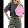 thumbnail image 3 of Camiseta de Flores 3D para Mujer, Corta, Cuello Redondo, Verano Gris L, 3 of 7