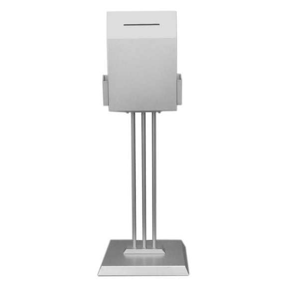 Steel Ballot Box for Floor, with (2) 4.5-inch Brochure Pockets, 45-inch-tall Suggestion Box Stand - Silver (YCHL402SLV)