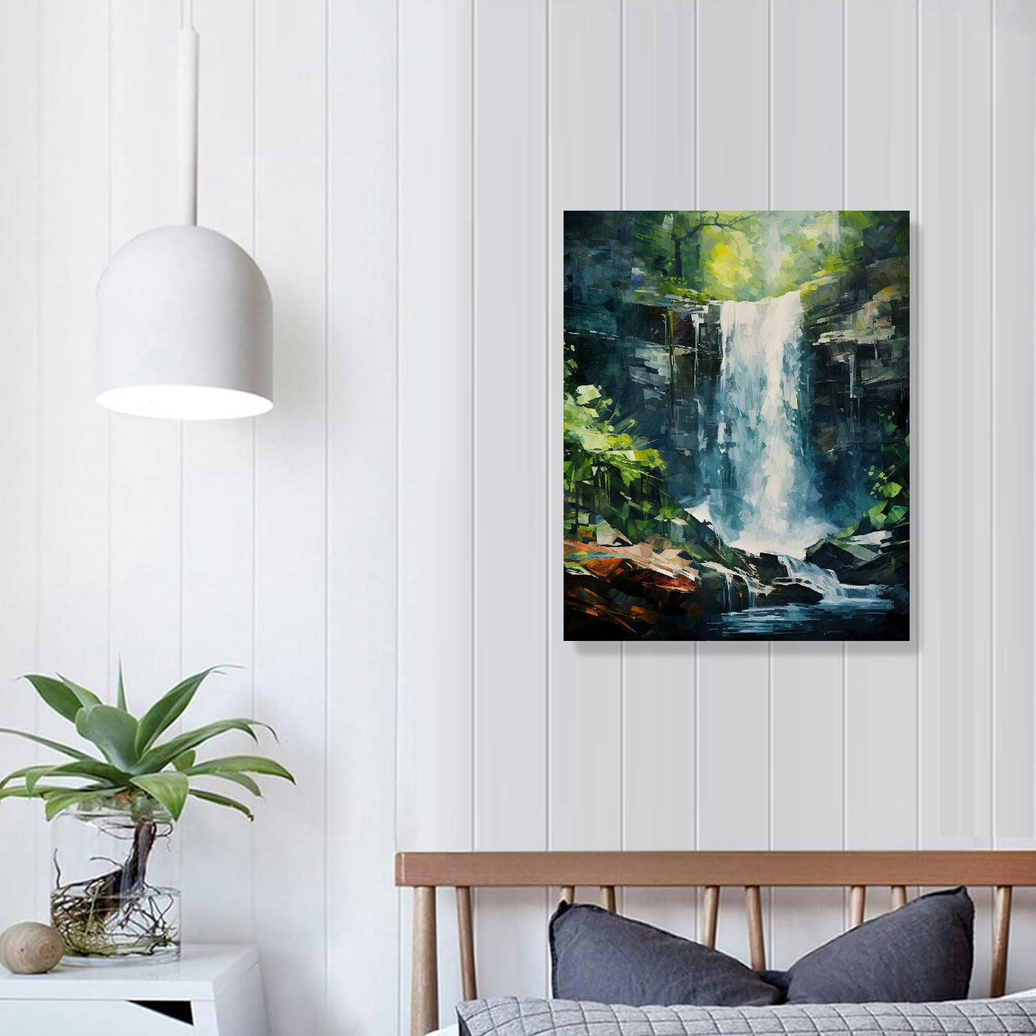COMIO Green Forest Canvas Wall Art Waterfall Pictures Wall Decor Green Nature Landscape Canvas Painting Calming Nature Scene Canvas Print Artwork for Living Room Bedroom Office Home Wall Decoration