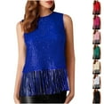 thumbnail image 1 of Tops Henley,Suéter informal de manga corta con flecos y lentejuelas para mujer, cuello redondo, mezcla de poliéster, ideal para el hogar, sopatenor, 1 of 9