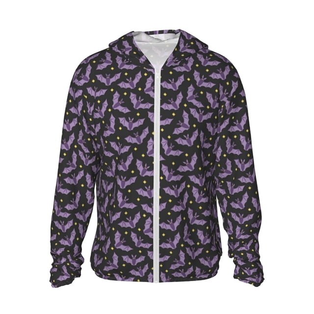 Fotbe Bat Purple Chaqueta con Protección Solar UPF 50+ para Hombre y Mujer, Camisa con Capucha y Bolsillos-X-Large