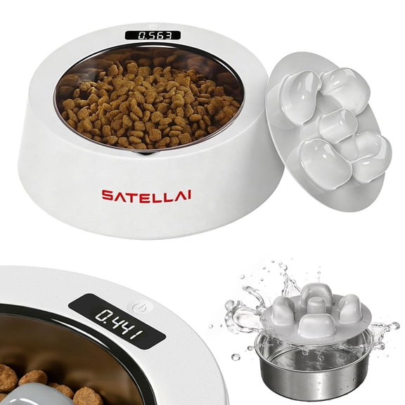 SATELLAI 3-in-1 Dog Bowl with Slow Feeder, Food Scale, 304 Stainless Steel Pet Bowl, Removable Insert