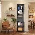 thumbnail image 3 of SUNCROWN 63" H Narrow Bathroom Storage Cabinet with Drawer & Adjustable Shelves, Freestanding Linen Tower with Glass & Solid Doors, Anti-Tip Safety Device, Black﻿, 3 of 9