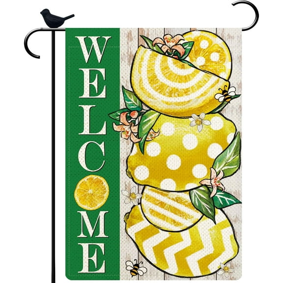 Welcome Summer Three Lemon Garden Flag Spring Summer Double Sided Vertical Rustic Burlap Farmhouse Small Yard Seasonal Holiday Outdoor Decor 12.5 × 18 Inch