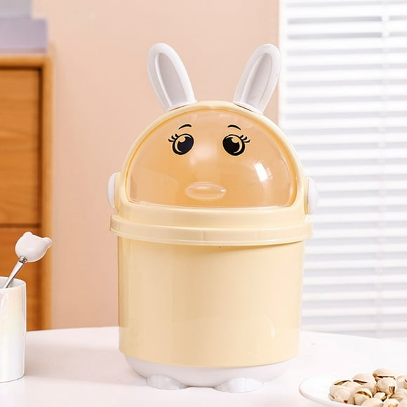 Wzzjkit Desktop Trash Bin with Dusts Cover Cute Bunny Mini Trash Bin Household Miscellaneous Bin Papers Basket with Bag Easy To Clean