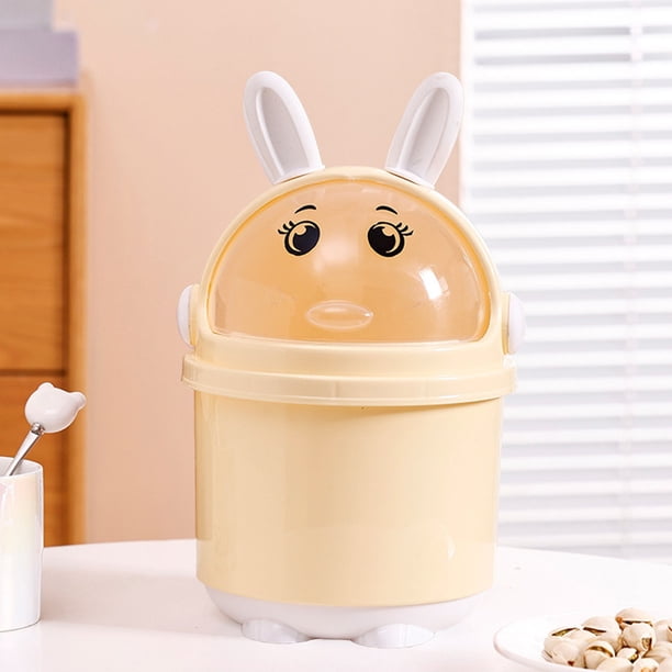 Desktop Trash Bin With Dusts Cover Cute Bunny Mini Trash Bin Household Miscellaneous Bin Papers Basket With Bag Easy To Clean