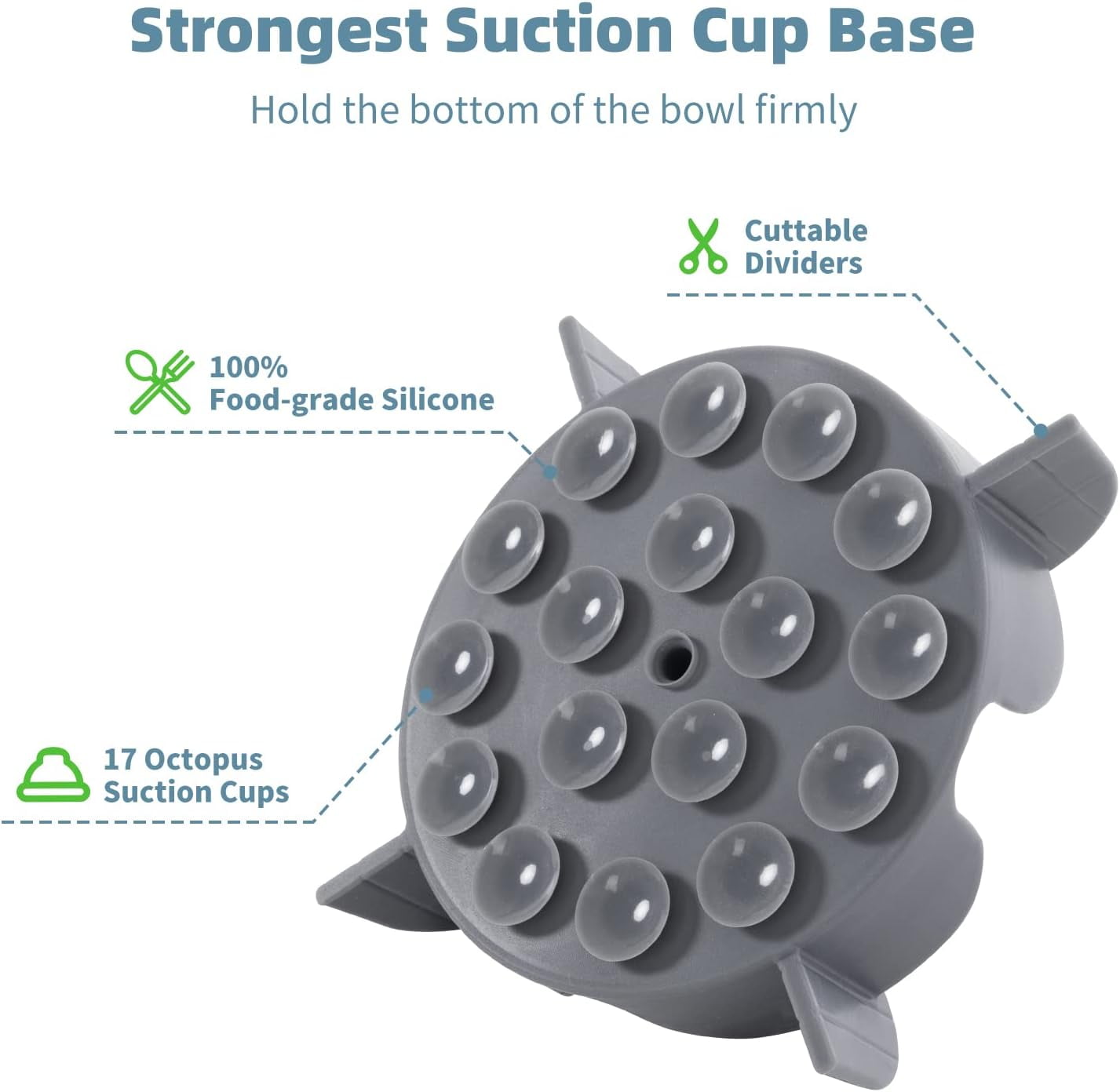 Slow Feeder Insert for Small Dogs, Silicone Pet Feeder Accessory with Dividers & Suction Cups, Dishwasher Safe, 5x5 inches, Grey