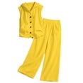 thumbnail image 4 of BRELIL Women's Two Piece Sets V Neck Sleeveless Hoodie Wide Leg Pants Casual Lounge Matching Sets Solid Boho Vacation Travel Outfits Loose Tracksuit, Yellow M, 4 of 6