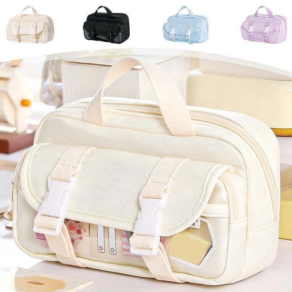 Under $1 Pencil Case, Double Flap Portable Stationery Organizer, Multi-Compartment Cloth Pen Pouch for College Office by PALIFEUR