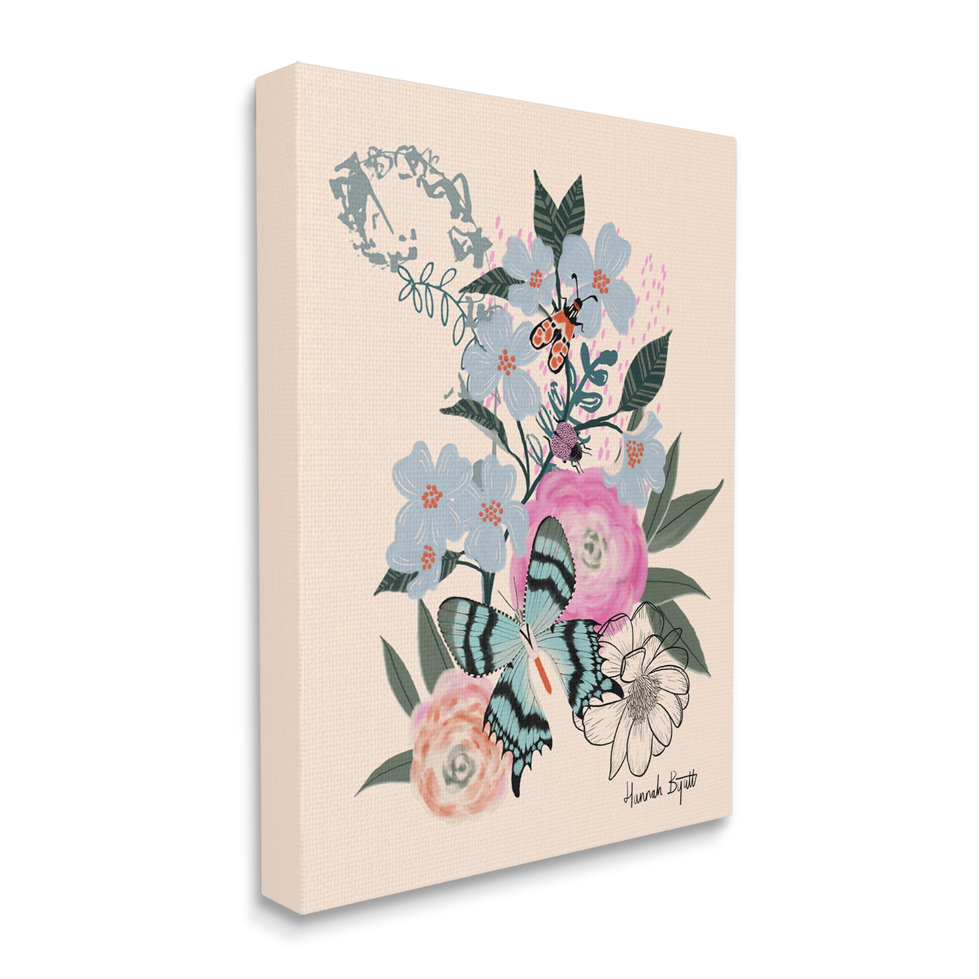 Stupell Industries Pastel Flowers & Butterfly Animals & Insects Painting Gallery Wrapped Canvas Print Wall Art, 30 x 40