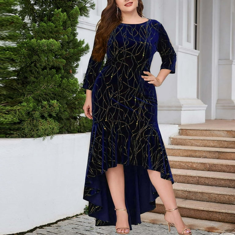 Posijego Women s Midi Velvet Dresses Long Sleeve Ruffle Flowy Cocktail Dress Elegant Party Formal Dress Walmart