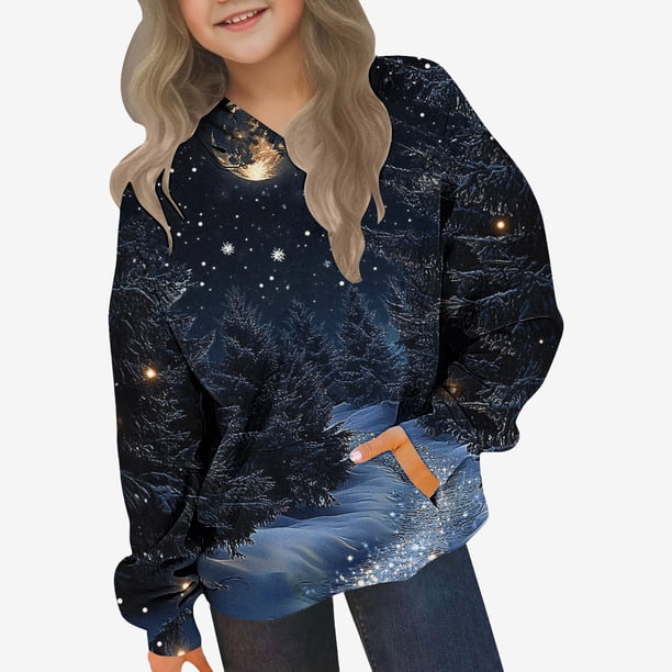 Sudadera con capucha para niñas y niños, sudadera de manga larga con cuello redondo y estampado de moda, jersey con bolsillo, sudadera de poliéster para niñas
