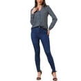 thumbnail image 2 of Blusa Floral de Manga Larga con Botones y Cuello en V para Mujeres Inspire Chic S Gris Oscuro Azul, 2 of 6