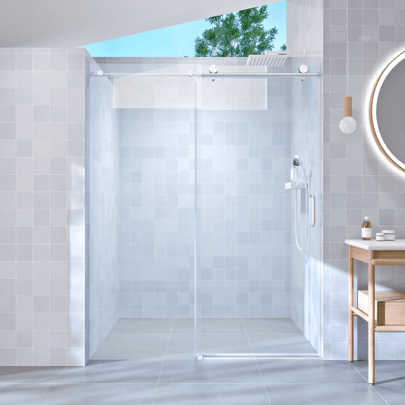KPUY 56" - 60" x 76" Frameless Bathroom Sliding Shower Door with 1/4" Clear Explosion-proof Tempered Glass, Brushed Nickel