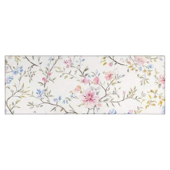 Pioneer Flower Floral Print Pattern Kitchen Rug Mat,Kitchen Runner Rugs Non Skid Washable,Decorative Kitchen Floor Mats for Kitchen,Sink,Laundry,17"X47"