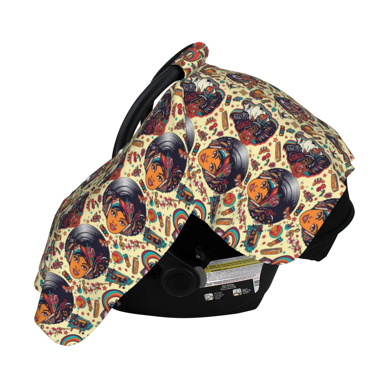Naloa Fashion Hippie Girl Baby Car Seat Cover, Breathable Baby Carrier Cover, Multiuse Baby Carrier Cover & Nursing Breastfeeding Cover
