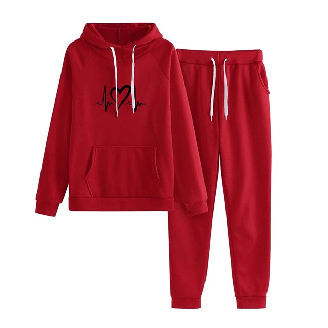 Gibobby Sudaderas de Forro Polar y Pantalones Conjunto informal de sudadera y joggers con forro polar y capucha con estampado de para mujer(Rojo,M)