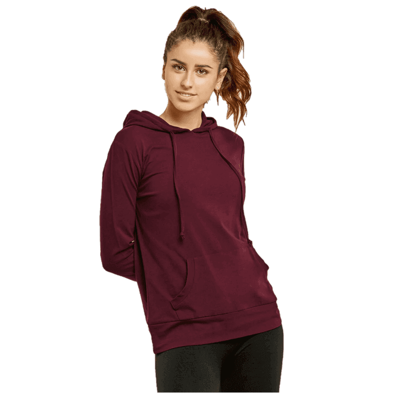 Women s Lightweight Cotton Single Jersey Active Pullover Hoodie Sweatshirt Burgundy L 1 Pack Walmart