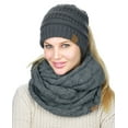 thumbnail image 3 of C.C BeanieTail Messy High Bun Cable Knit Beanie and Infinity Loop Scarf Set, Dark Melange Gray, 3 of 4