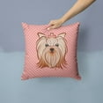thumbnail image 2 of Pink Checkered Yorkie / Yorkshire Terrier Fabric Decorative Pillow, 2 of 4