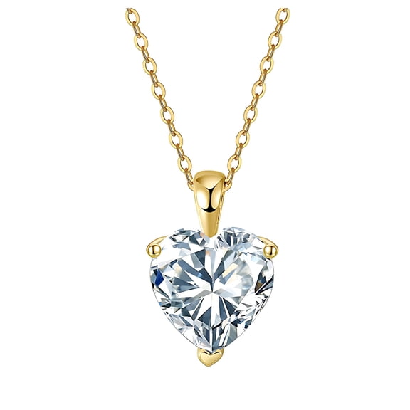 Heart Solitaire Necklace for Women Sterling Silver 3Ct 8A Cubic Zirconia Pendant 18" Chain by Ginger Lyne