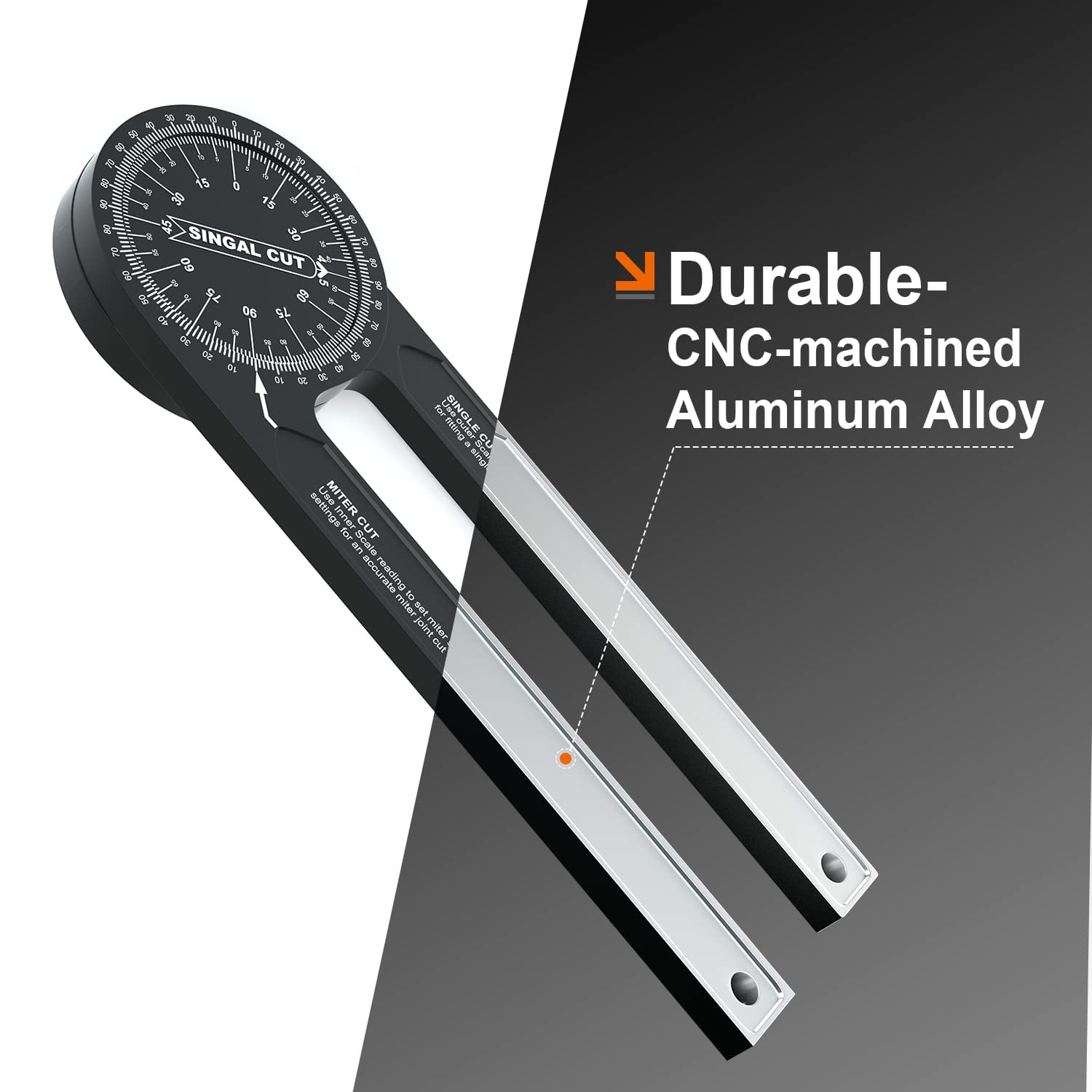 Aluminum Miter Saw Protractor, 7.3 Inch Angle Finder Featuring Precision Laser Engraved Scales Woodworking Lightning Measure Tool with 360 Degree Rotation Function for Carpenters