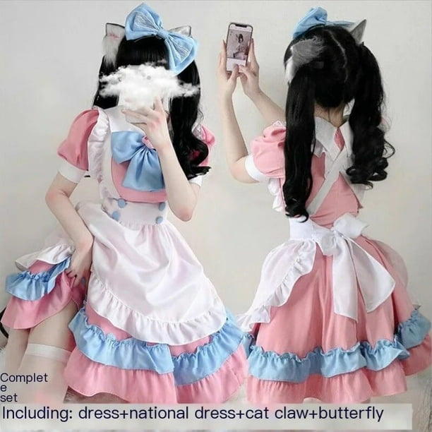 Vestido Kawaii Kt de talla grande, disfraz de sirvienta Lolita, traje de Sanrio Y2K, falda de Hello Kitty, delantal gótico japonés para fiesta de Halloween