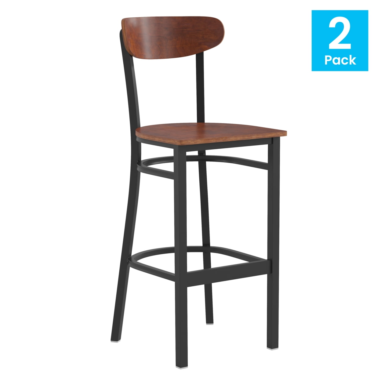 Flash Furniture Wright 29.75"H Square Full Back Restaurant Dining Barstool, Walnut (Set of 2)