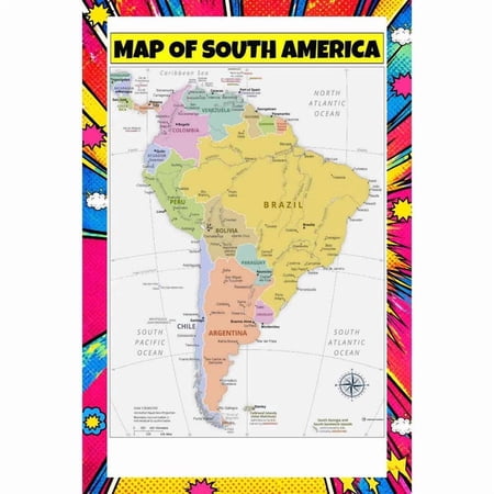 Map Of South America 18x24 Inch - Pop Art Edition Vibrant Perfect for Kids Classrooms and Homes Laminated Wall Poster - Vivid Imagery with Bright Colors