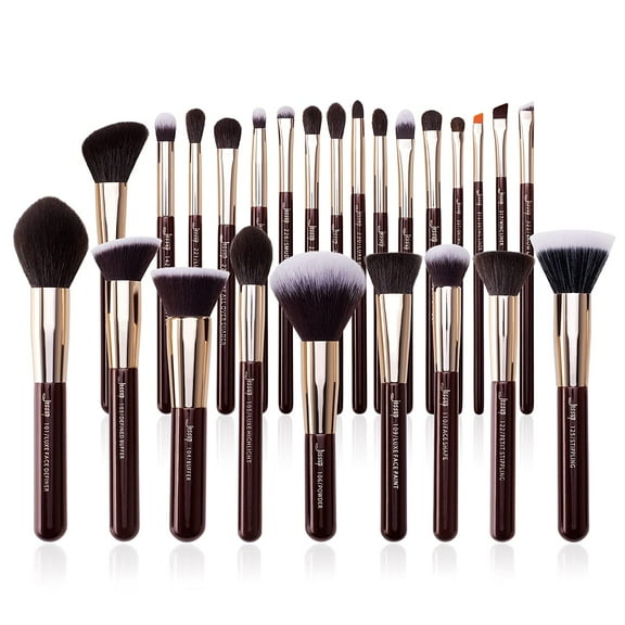25pcs Professional Makeup Brush Set Foundation Powder Concealer Eyeshadow Blending Blush Highlighter Natural-Synthetic Hair Brushes (Black/Silver)