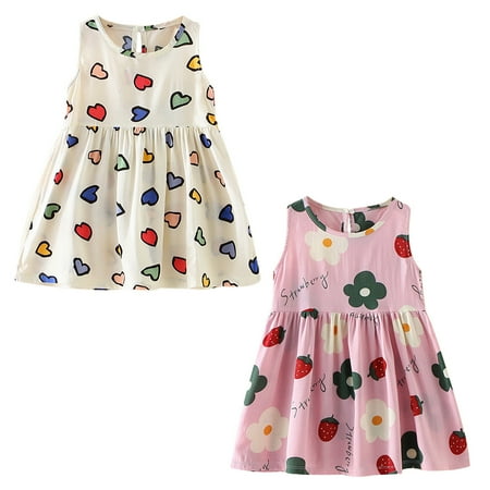 

Phenas Toddlers and Girls Summer Sleeveless Floral Casual Dresses Sets Pack of 2