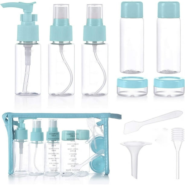 Blue 10 Pack Cosmetic Travel Bottle, Clear Liquid Travel Bottle