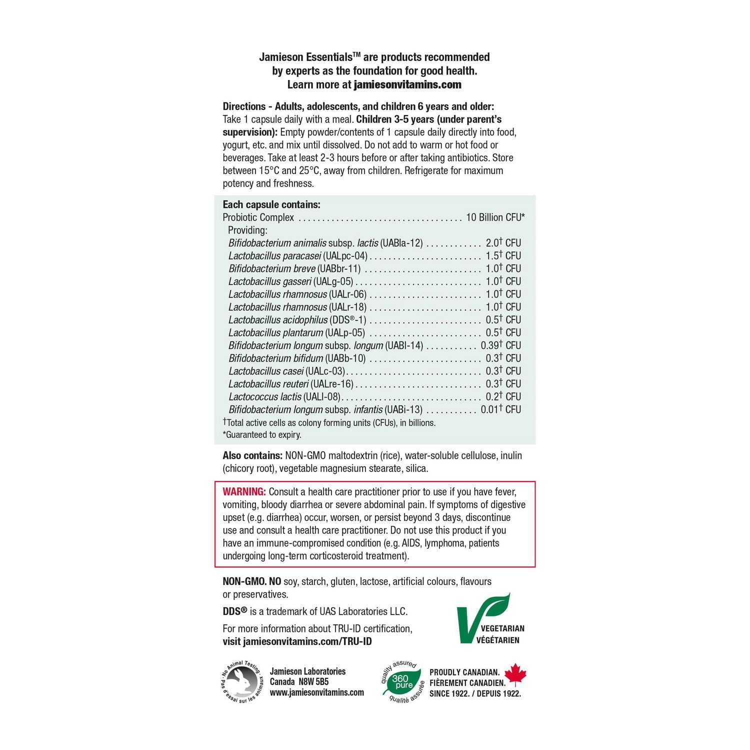 Jamieson Capsules Probiotique 10 Milliards 60 gélules