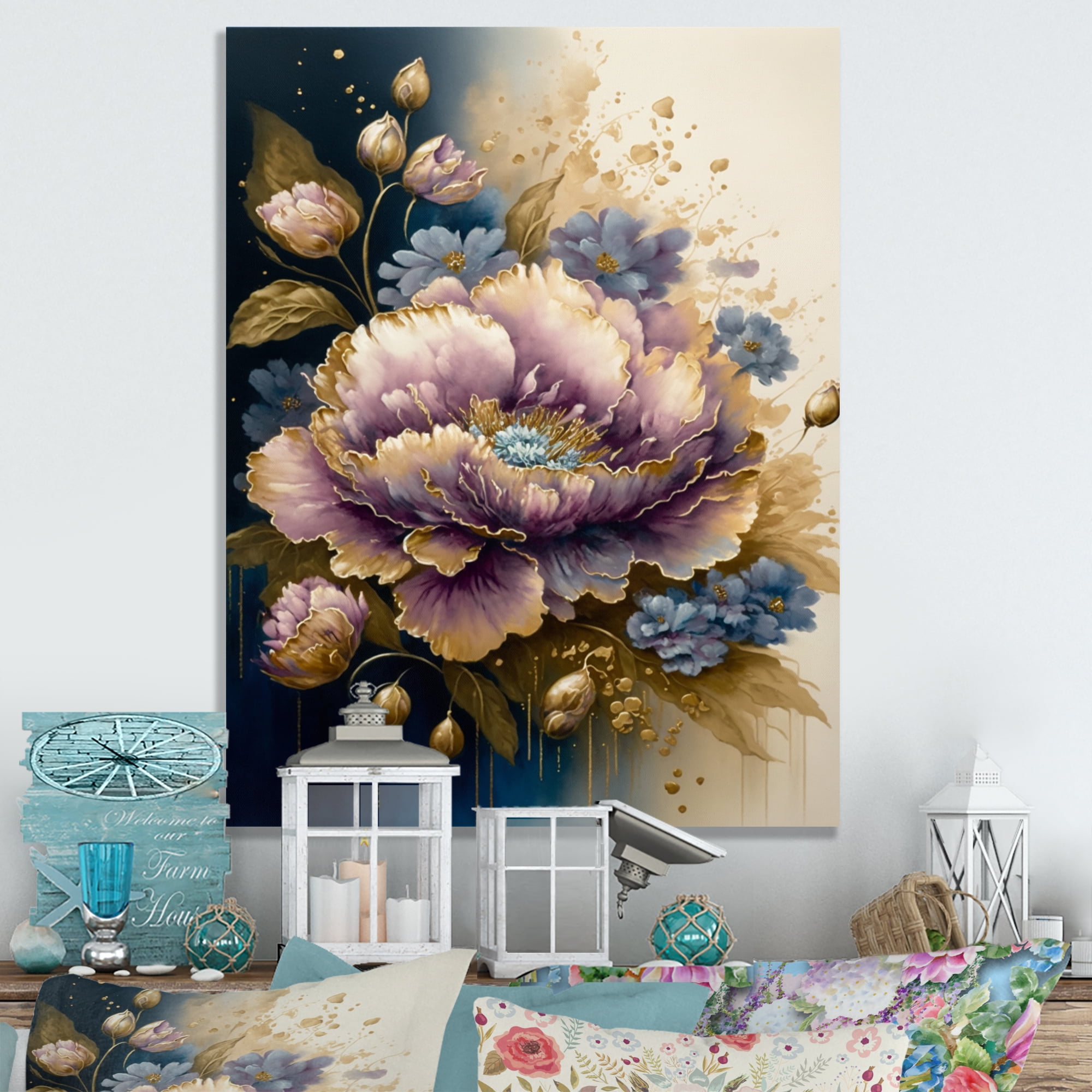 Designart Purple And Gold Floral Bouquet II Canvas Wall Art