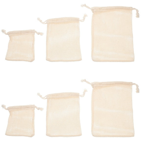 Voiceine 6pcs Cotton Drawstring Bags Fruit Bags Cotton Mesh Bags Vegetable Bags for Home