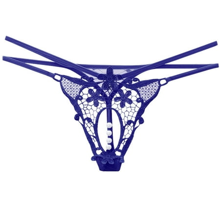 Crotchless Thongs for Women Blue Floral Lace Brief Women s Sexy Lingerie & Underwear Open Crotch Panties Naughty Cheeky Panties One Size