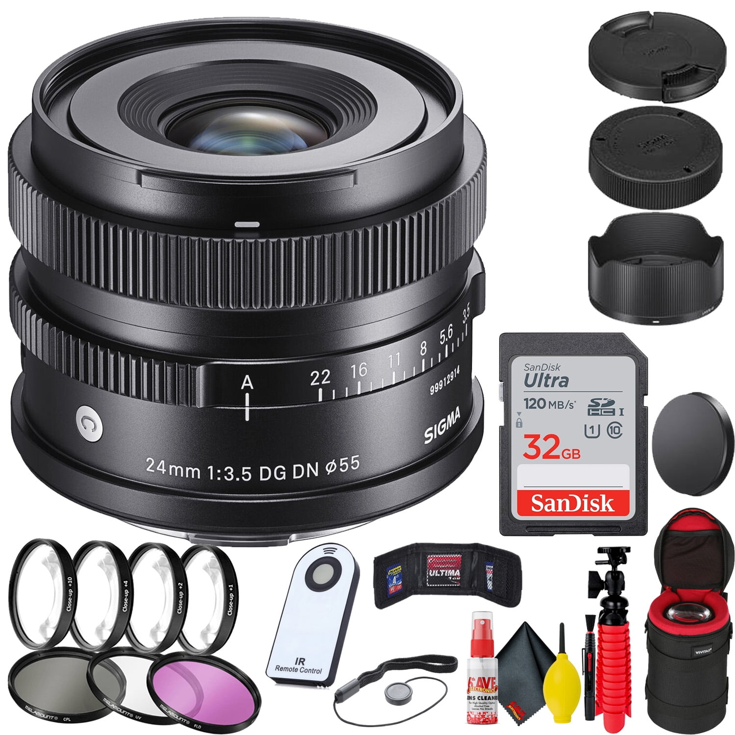 Sigma 24mm F/3.5 DG DN Contemporary Lens for Sony E + 32GB SD Card Bundle