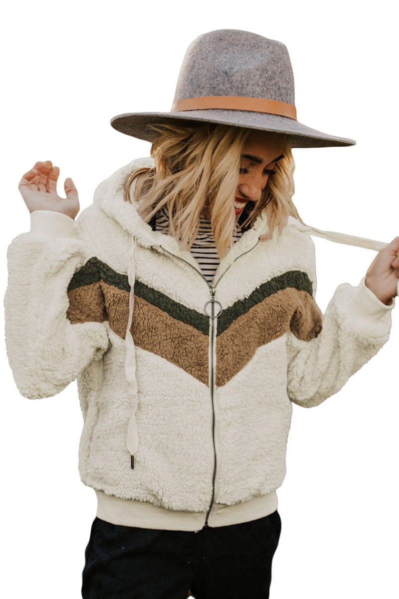 Women Beige Alfie Chevron Hoodie Sherpa 