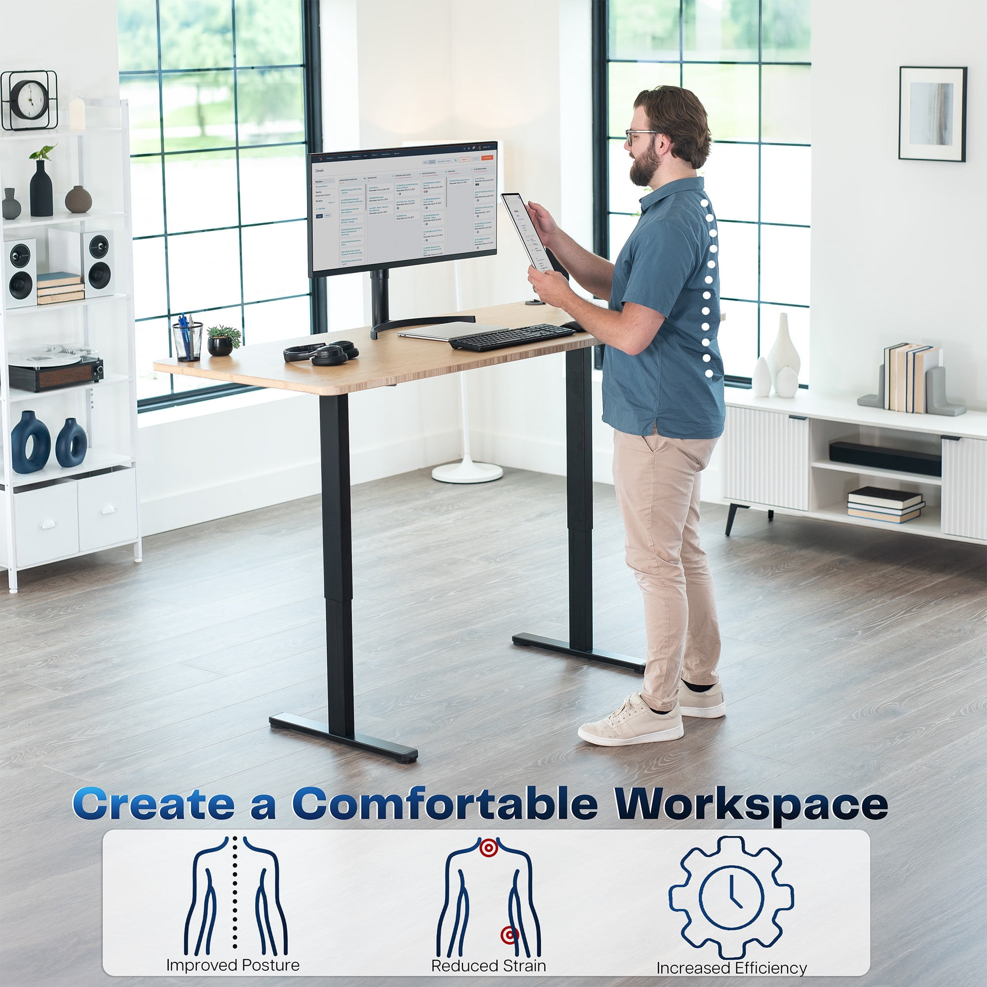 VIVO Black Electric Dual Motor Standing Desk Frame, Height Adjustable Legs