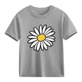 thumbnail image 2 of Girls' Soft Cotton T-Shirt with Floral Daisy Print | Short Sleeve Tagless Crewneck Top for Kids, Casual Play Shirt, Gray,Size 5 T, 2 of 9
