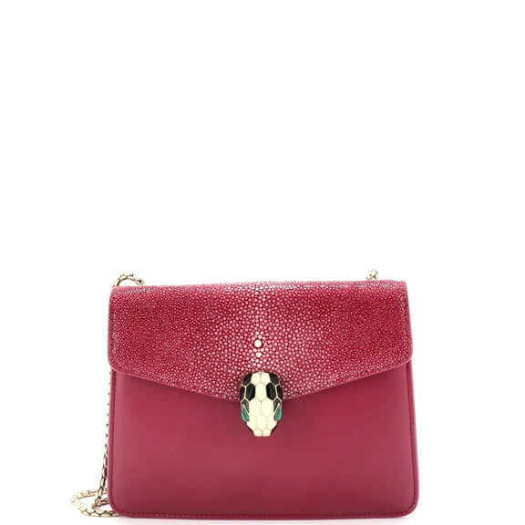 Pre-Owned Serpenti Forever Square Shoulder Bag Leather and Stingray Small By Rebag