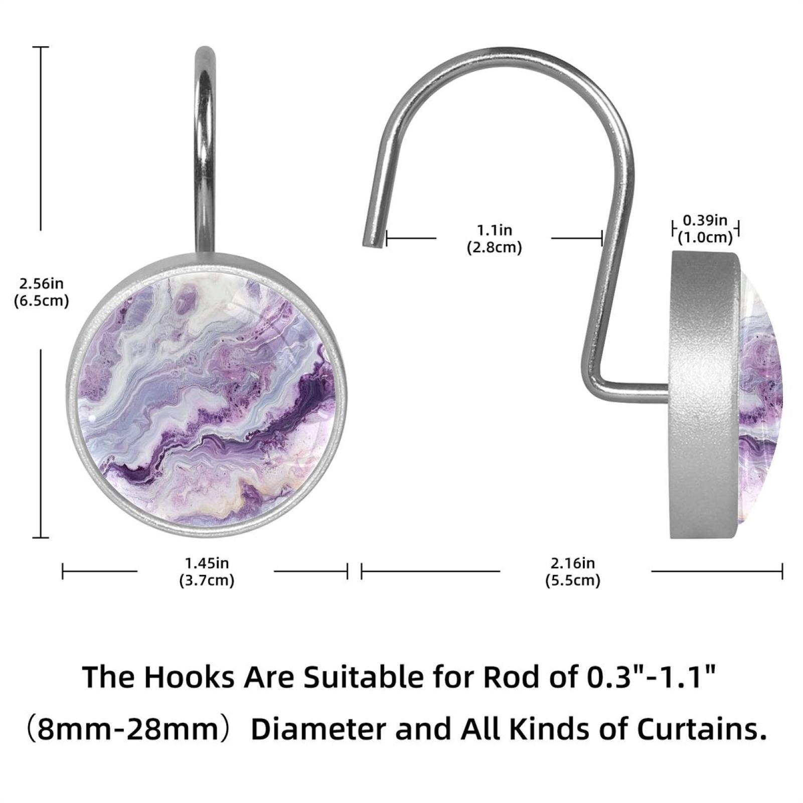 HemaKayy 12 Pcs Shower Curtain Hooks Bathroom Decorative Accessories Lilac Marble