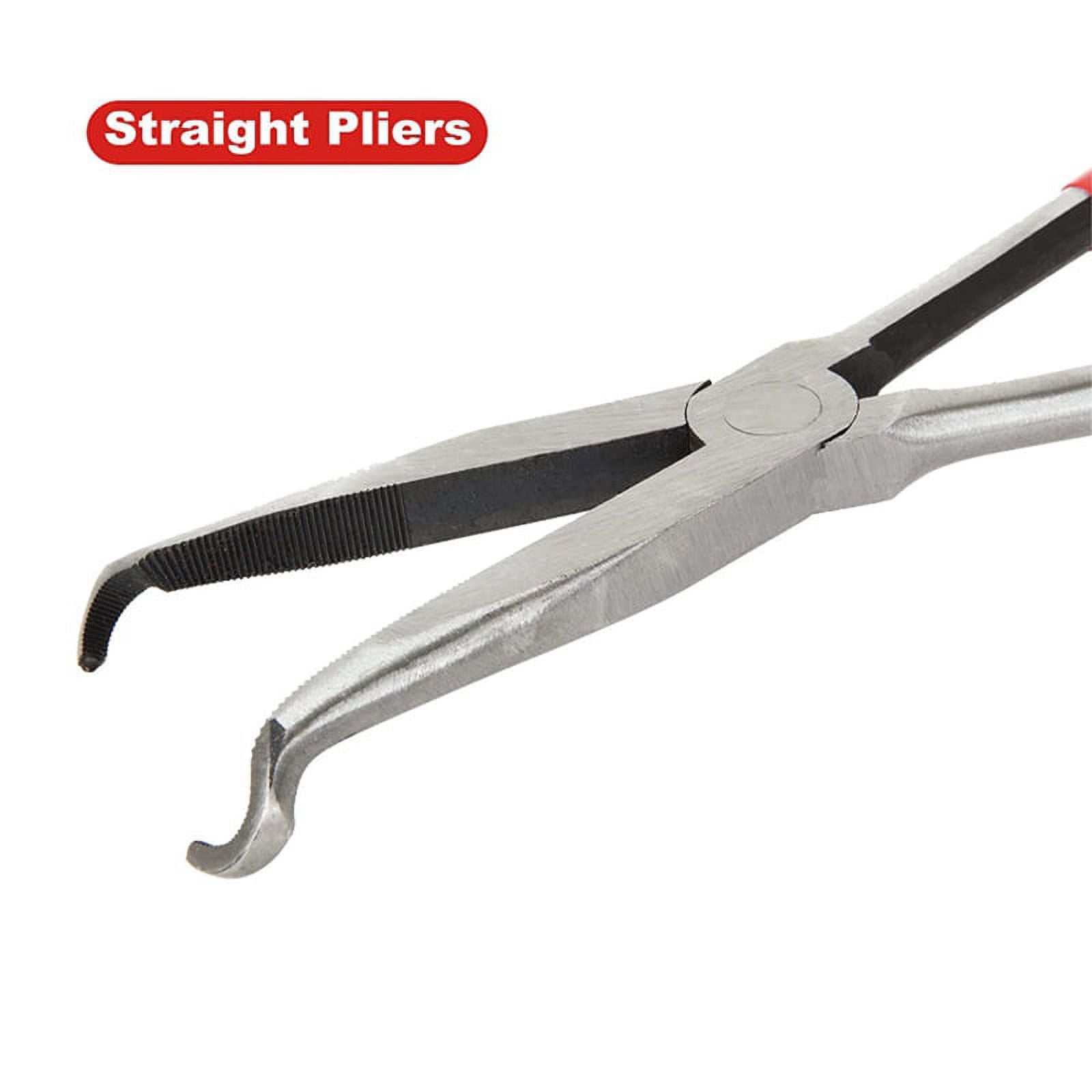 11-Inch Long Needle-Nosed Pliers Include Straight, 45-Degree, 90-Degree and O-Type Pliers